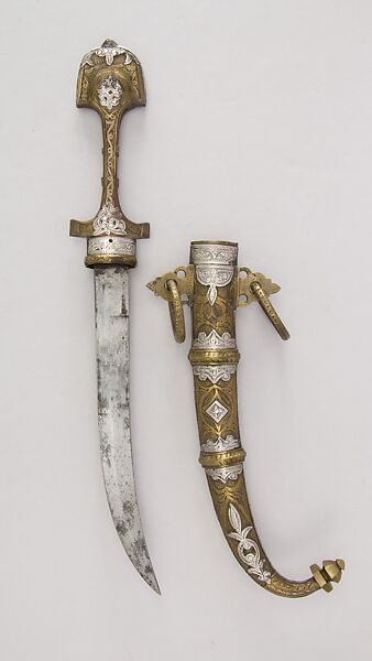 Dagger with Sheath, Steel, brass, silver, wax, Moroccan 