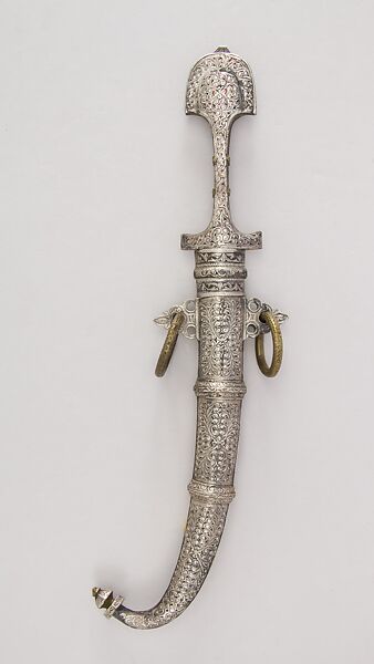 Dagger with Sheath, Steel, brass, silver, wax, Moroccan
