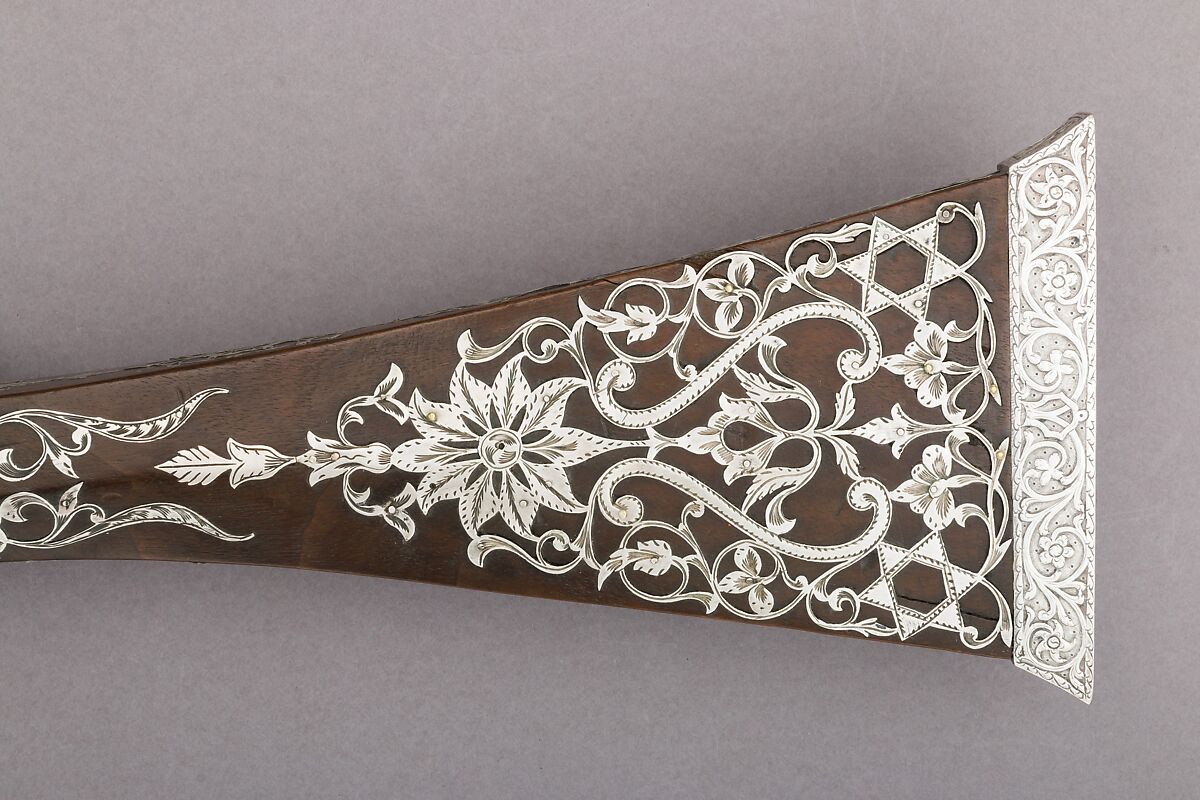 Miquelet Rifle of Ali Pasha, Steel, wood, silver, copper alloy, textile, lock and stock, Algerian; barrel, European