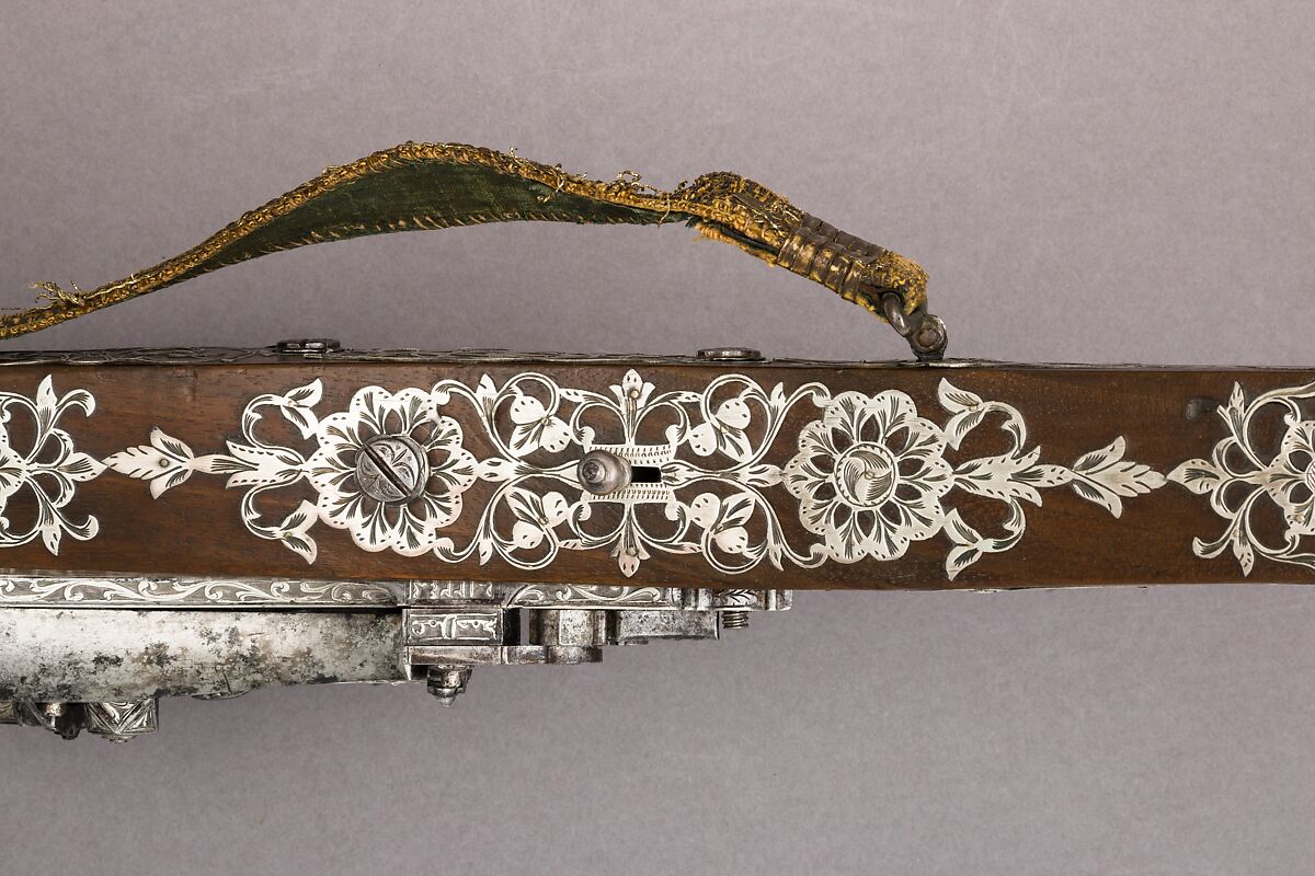 Miquelet Rifle of Ali Pasha, Steel, wood, silver, copper alloy, textile, lock and stock, Algerian; barrel, European