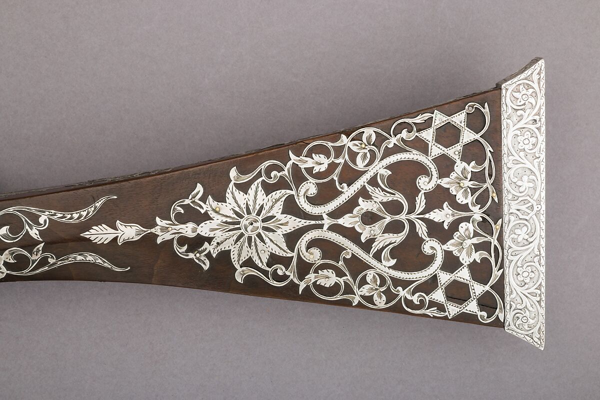 Miquelet Rifle of Ali Pasha, Steel, wood, silver, copper alloy, textile, lock and stock, Algerian; barrel, European