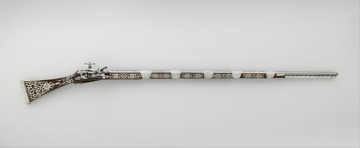 Miquelet Rifle of Ali Pasha, Steel, wood, silver, copper alloy, textile, lock and stock, Algerian; barrel, European 