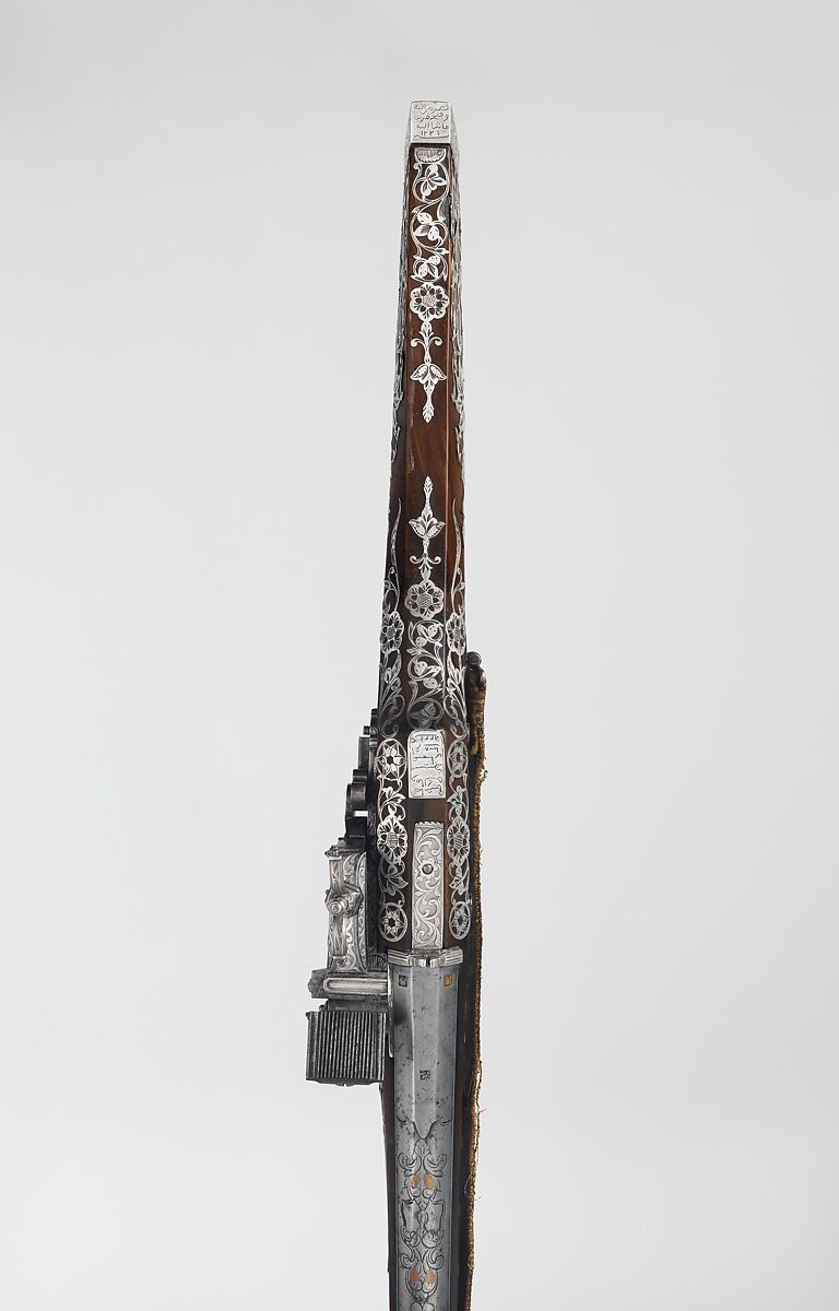 Miquelet Rifle of Ali Pasha, Steel, wood, silver, copper alloy, textile, lock and stock, Algerian; barrel, European