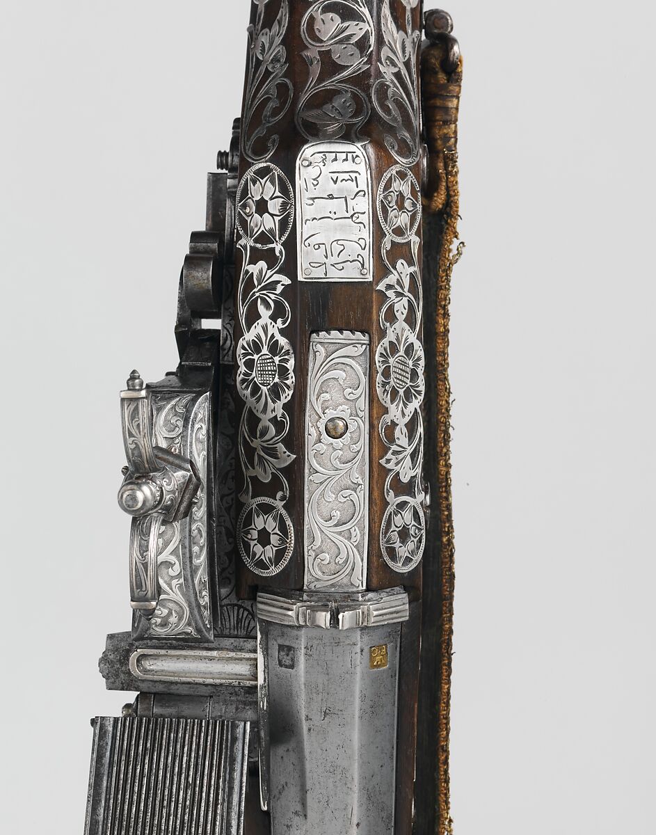 Miquelet Rifle of Ali Pasha, Steel, wood, silver, copper alloy, textile, lock and stock, Algerian; barrel, European