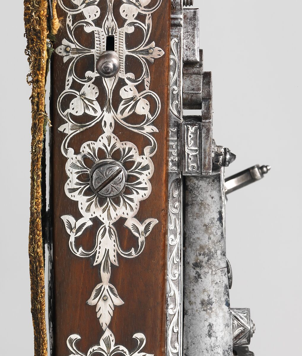 Miquelet Rifle of Ali Pasha, Steel, wood, silver, copper alloy, textile, lock and stock, Algerian; barrel, European