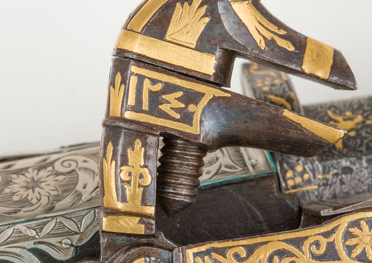 Miquelet Rifle, Steel, wood, silver, gold, copper alloy, textile, barrel, probably Iranian; lock and stock, Turkish