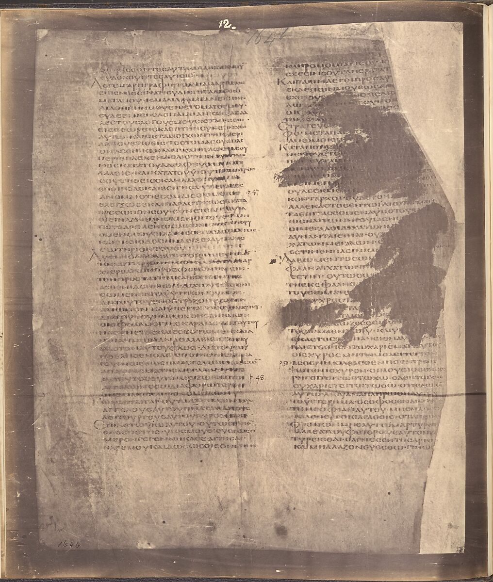 Photographic Facsimiles of the Remains of the Epistles of Clement of Rome.  Made from the Unique Copy Preserved in the Codex Alexandrinus., Roger Fenton (British, 1819–1869), Salted paper prints from glass negatives
