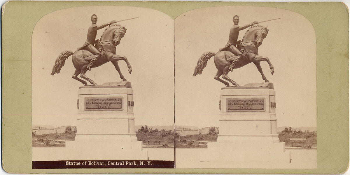 [Stereographic View of Statue of Simon Bolivar by R. de la Cora, Central Park, New York], Edward Anthony (American, 1818–1888), Gelatin silver print from glass negative 