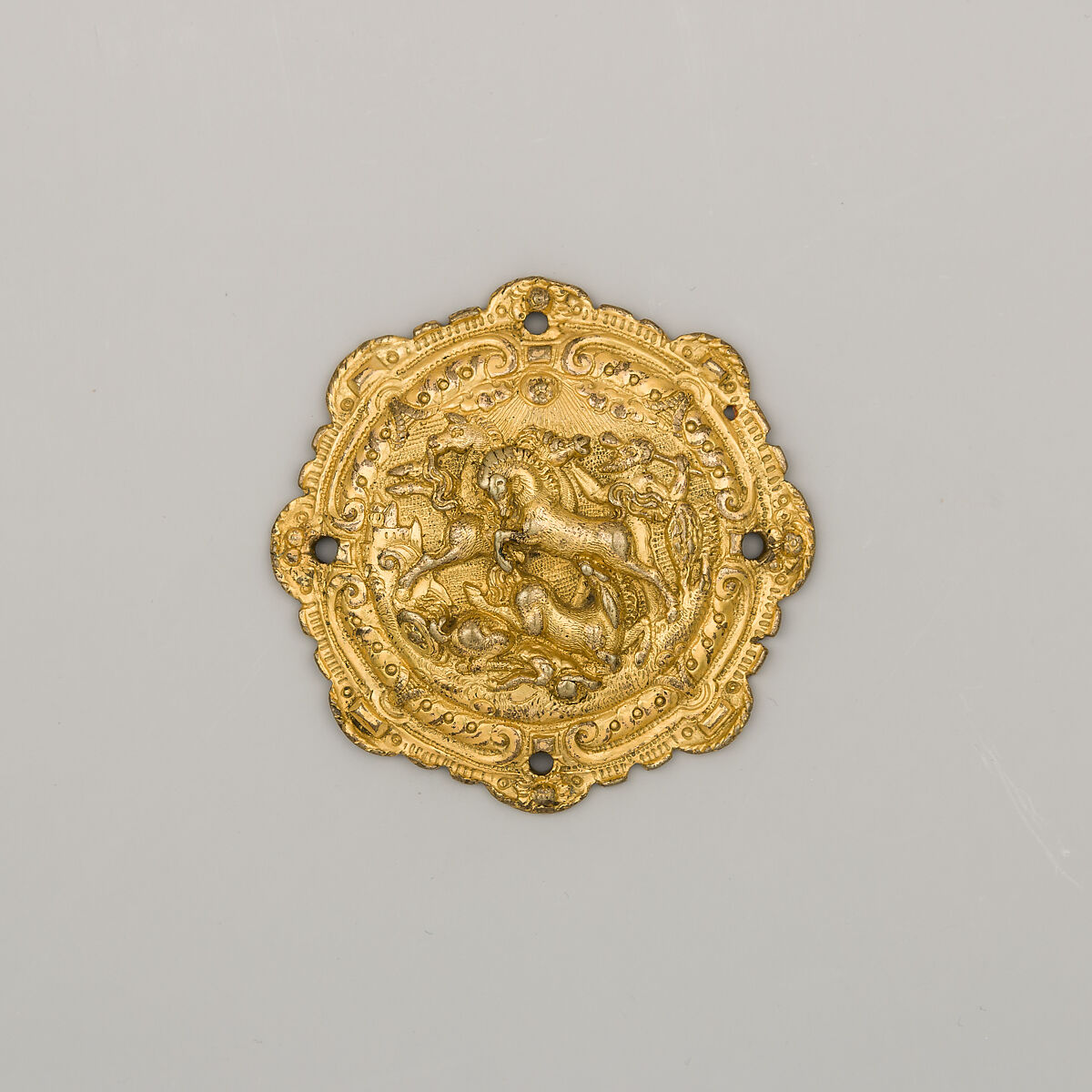 Plaquette with Hercules and Diomedes, Copper alloy, gold, German, probably Augsburg 