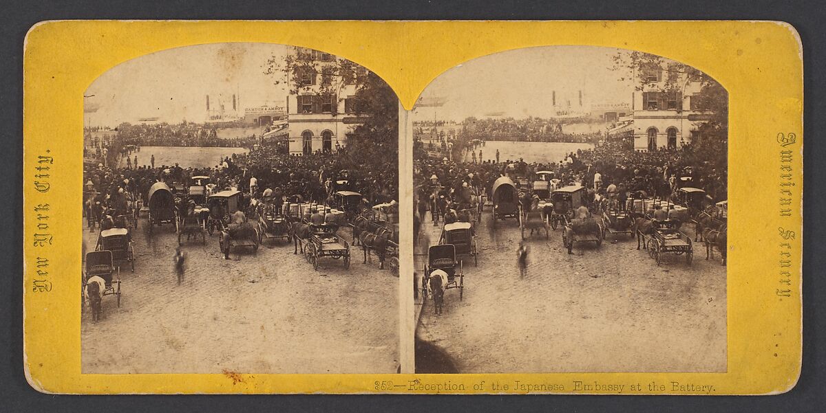 Reception of the Japanese Embassy at the Battery, Attributed to George Stacy (American, born Sangerville, Maine, 1831), Albumen silver print from glass negative 