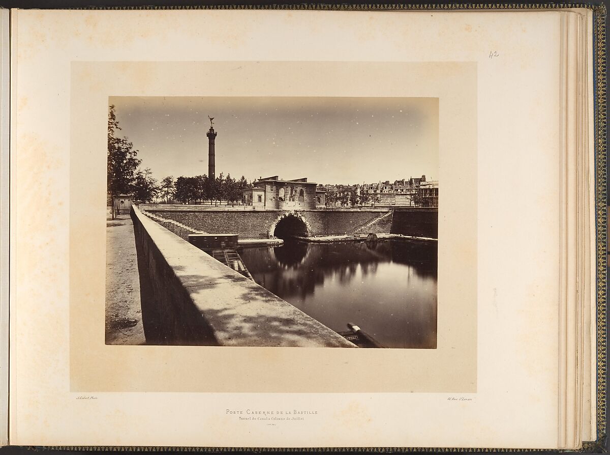 Barracks Post, Place de la Bastille; Canal Tunnel and July Column, Alphonse J. Liébert (French, 1827–1913), Albumen silver print from glass negative 