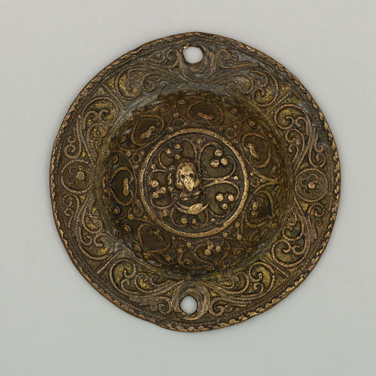 Pair of Bit Bosses, Copper alloy, gold, Italian