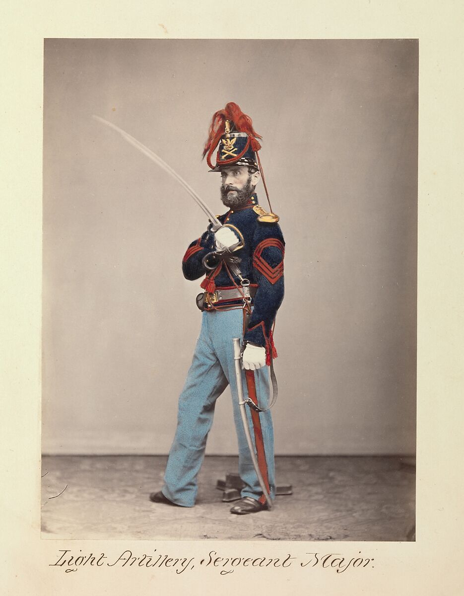Light Artillery, Sergeant Major, Attributed to Oliver H. Willard (American, active 1850s–70s, died 1875), Albumen silver print from glass negative with applied color 