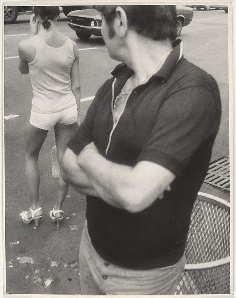 [Street Scene: Man Glancing at Woman in Tee Shirt and Shorts, New York City], Leon Levinstein (American, Buckhannon, West Virginia 1910–1988 New York), Gelatin silver print 