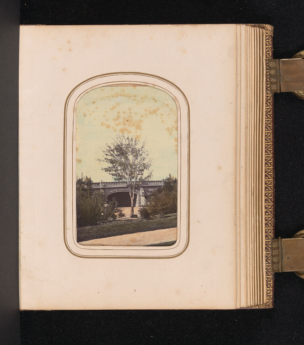 [Carte-de-visite Album of Central Park Views], Stacy's Photographic Carte de Visite (American, active 1860s), Albumen silver prints, gouache, varnish