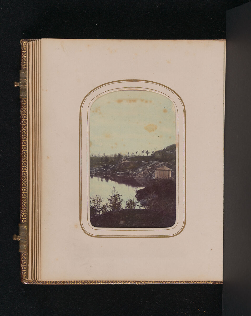 [Carte-de-visite Album of Central Park Views], Stacy's Photographic Carte de Visite (American, active 1860s), Albumen silver prints, gouache, varnish