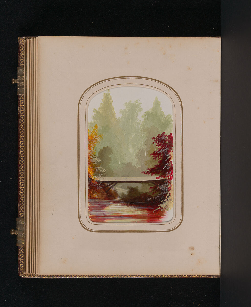 [Carte-de-visite Album of Central Park Views], Stacy's Photographic Carte de Visite (American, active 1860s), Albumen silver prints, gouache, varnish