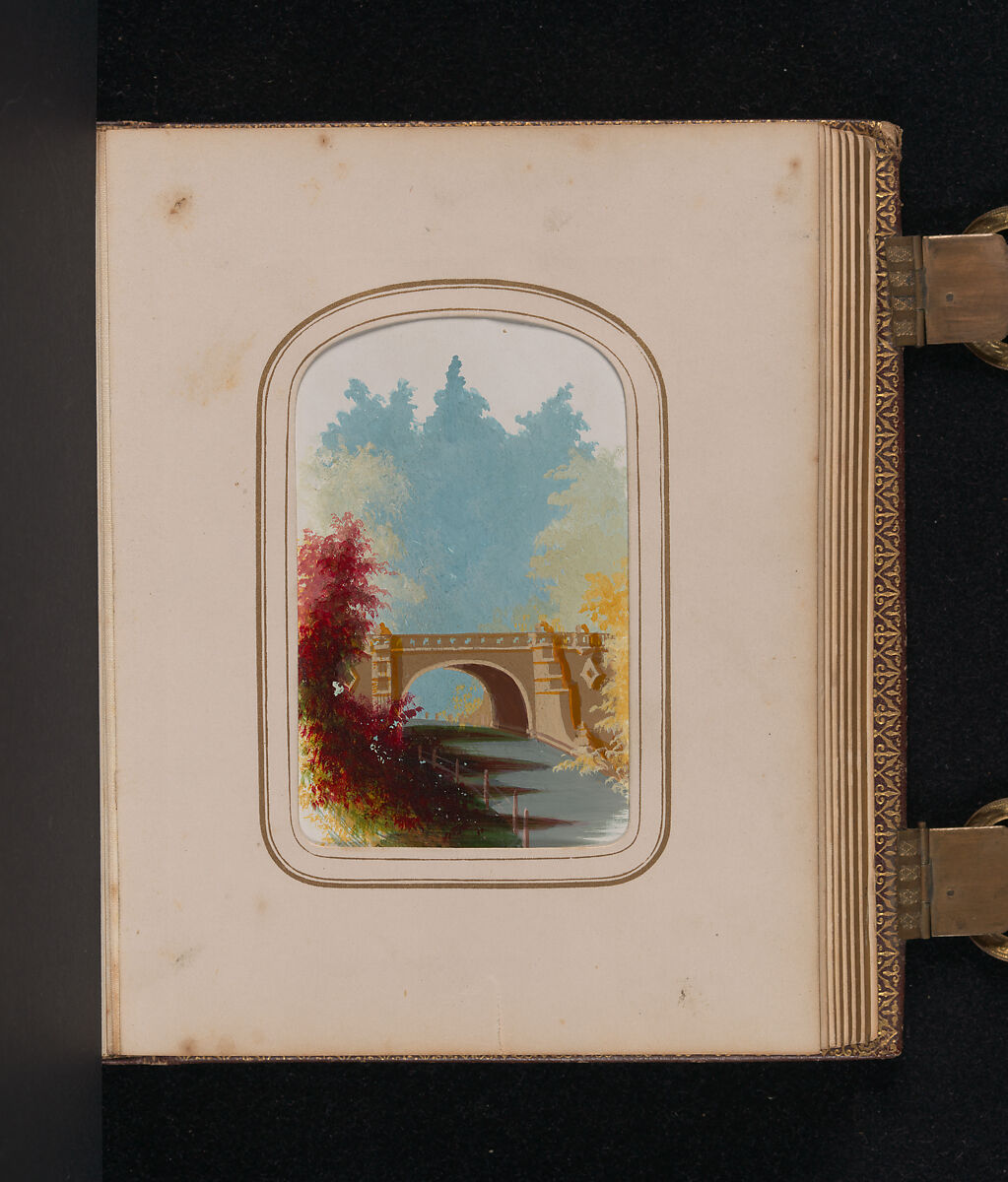 [Carte-de-visite Album of Central Park Views], Stacy's Photographic Carte de Visite (American, active 1860s), Albumen silver prints, gouache, varnish