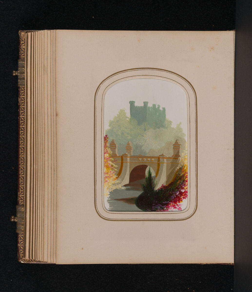 [Carte-de-visite Album of Central Park Views], Stacy's Photographic Carte de Visite (American, active 1860s), Albumen silver prints, gouache, varnish