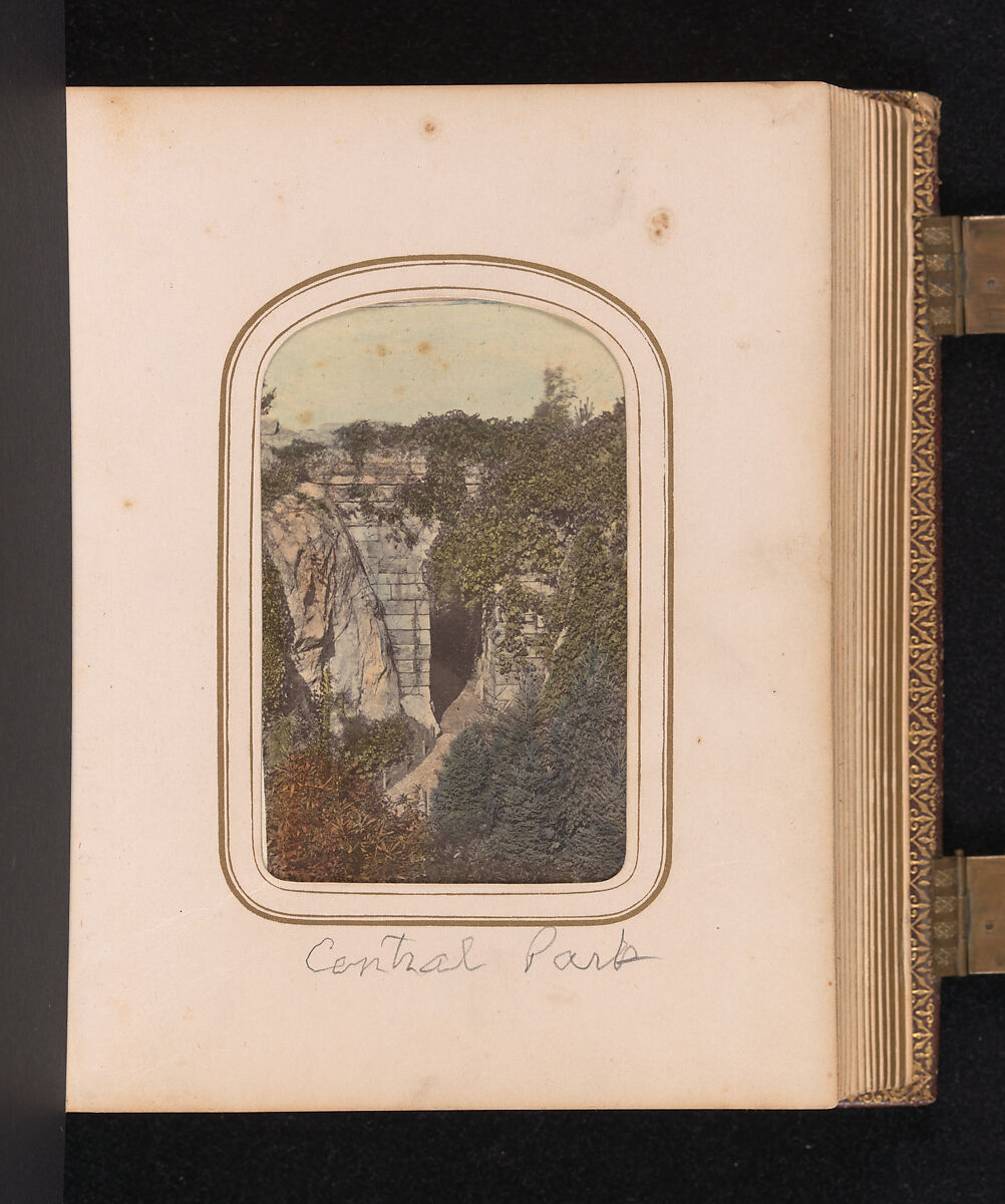 [Carte-de-visite Album of Central Park Views], Stacy's Photographic Carte de Visite (American, active 1860s), Albumen silver prints, gouache, varnish