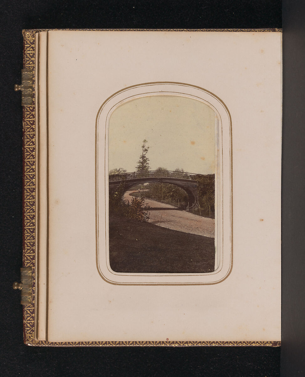 [Carte-de-visite Album of Central Park Views], Stacy's Photographic Carte de Visite (American, active 1860s), Albumen silver prints, gouache, varnish