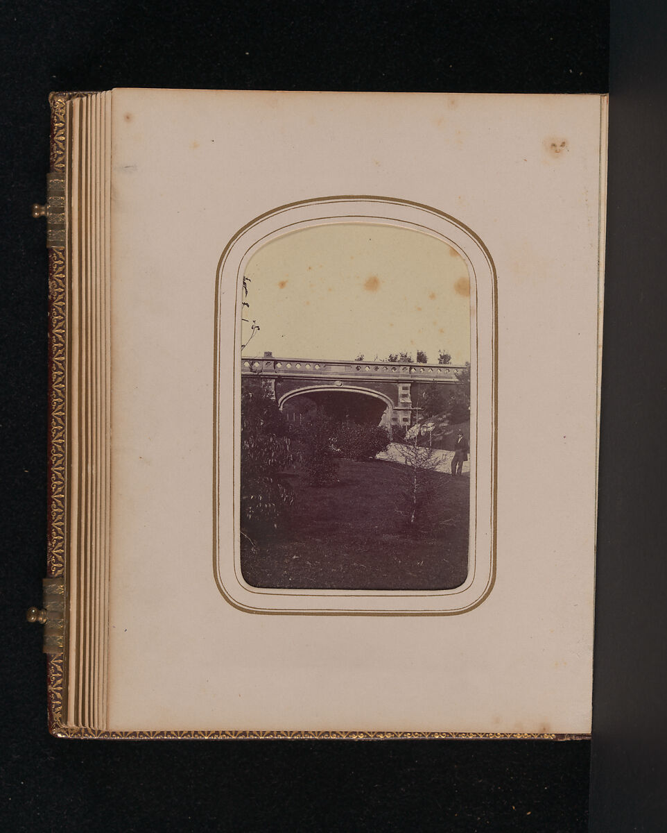 [Carte-de-visite Album of Central Park Views], Stacy's Photographic Carte de Visite (American, active 1860s), Albumen silver prints, gouache, varnish