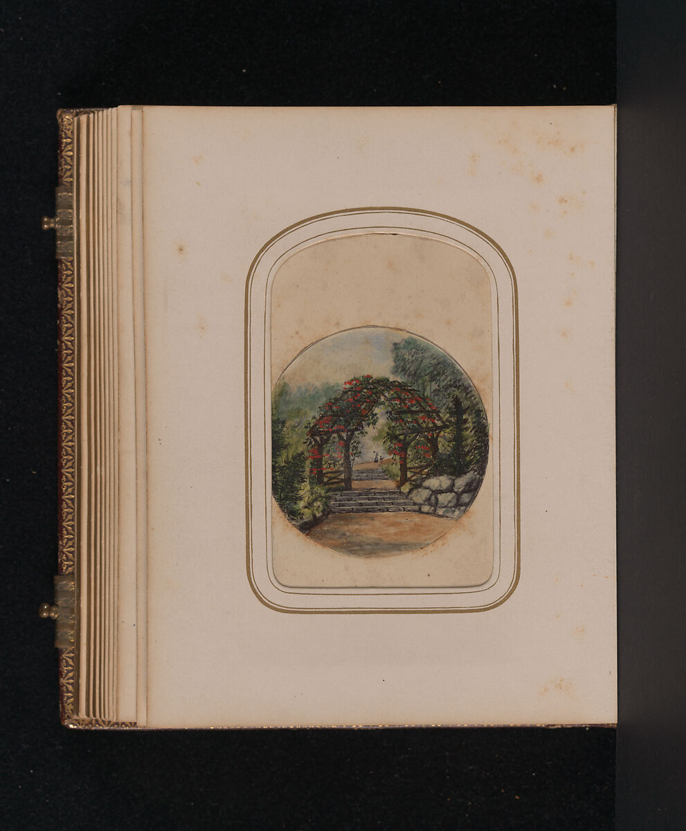 [Carte-de-visite Album of Central Park Views], Stacy's Photographic Carte de Visite (American, active 1860s), Albumen silver prints, gouache, varnish