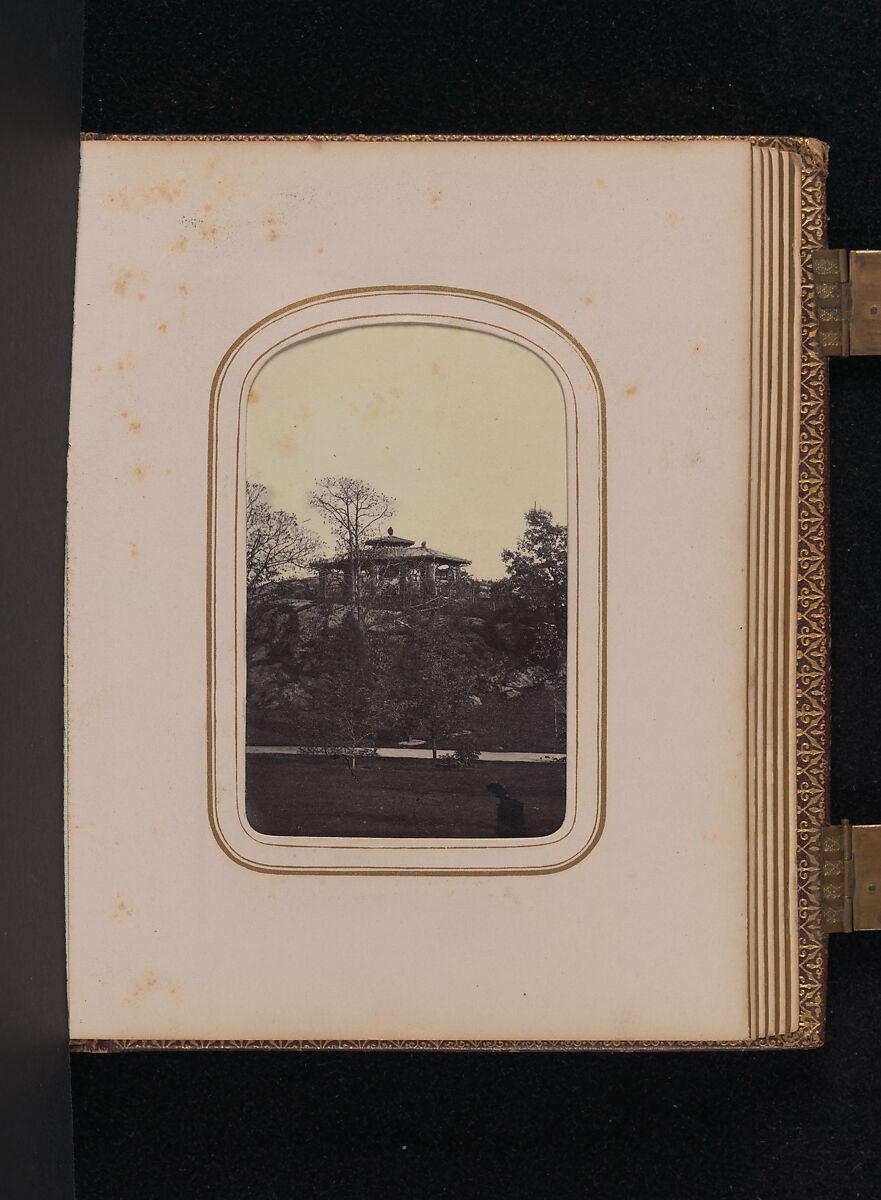 [Carte-de-visite Album of Central Park Views], Stacy's Photographic Carte de Visite (American, active 1860s), Albumen silver prints, gouache, varnish