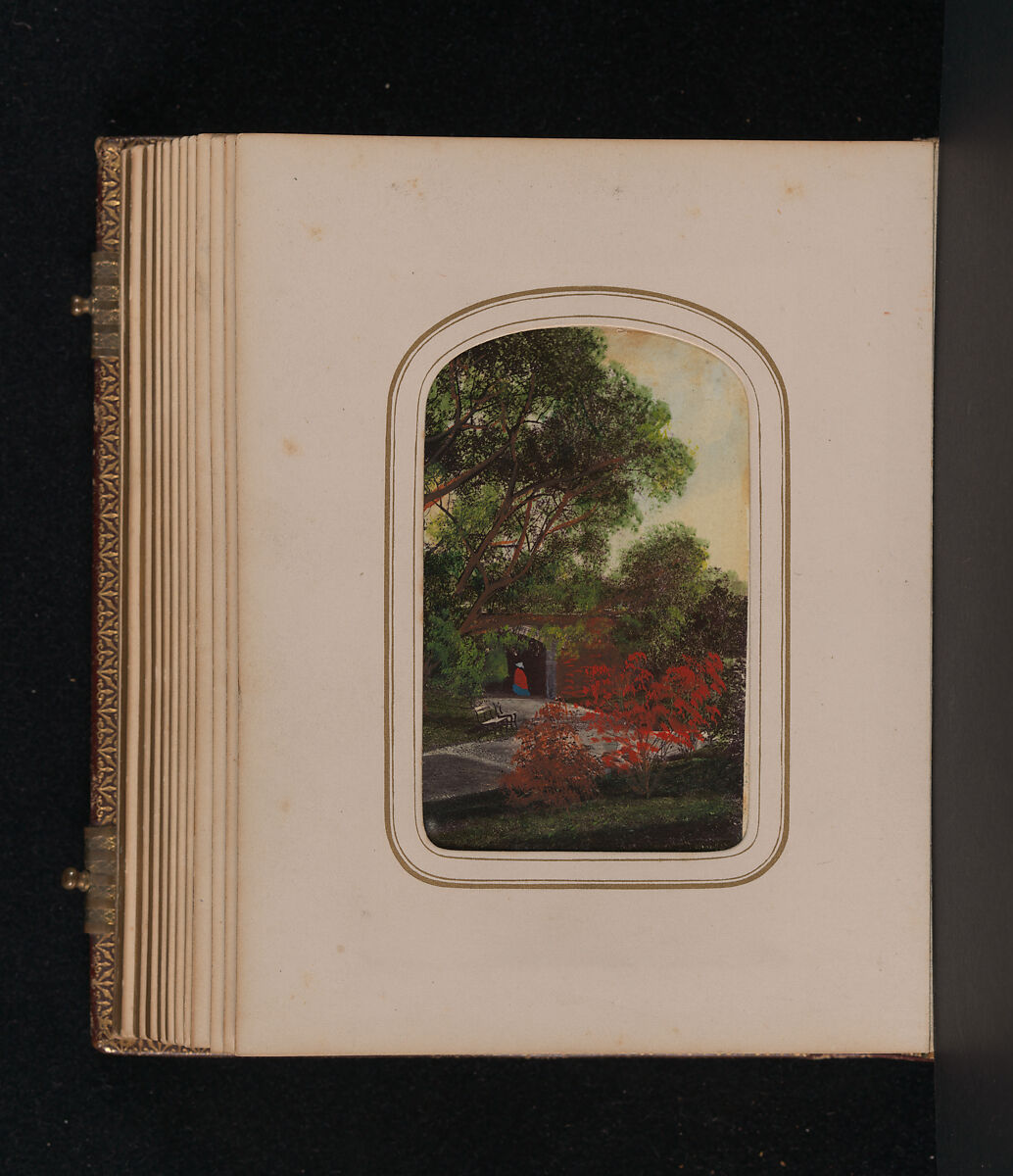 [Carte-de-visite Album of Central Park Views], Stacy's Photographic Carte de Visite (American, active 1860s), Albumen silver prints, gouache, varnish