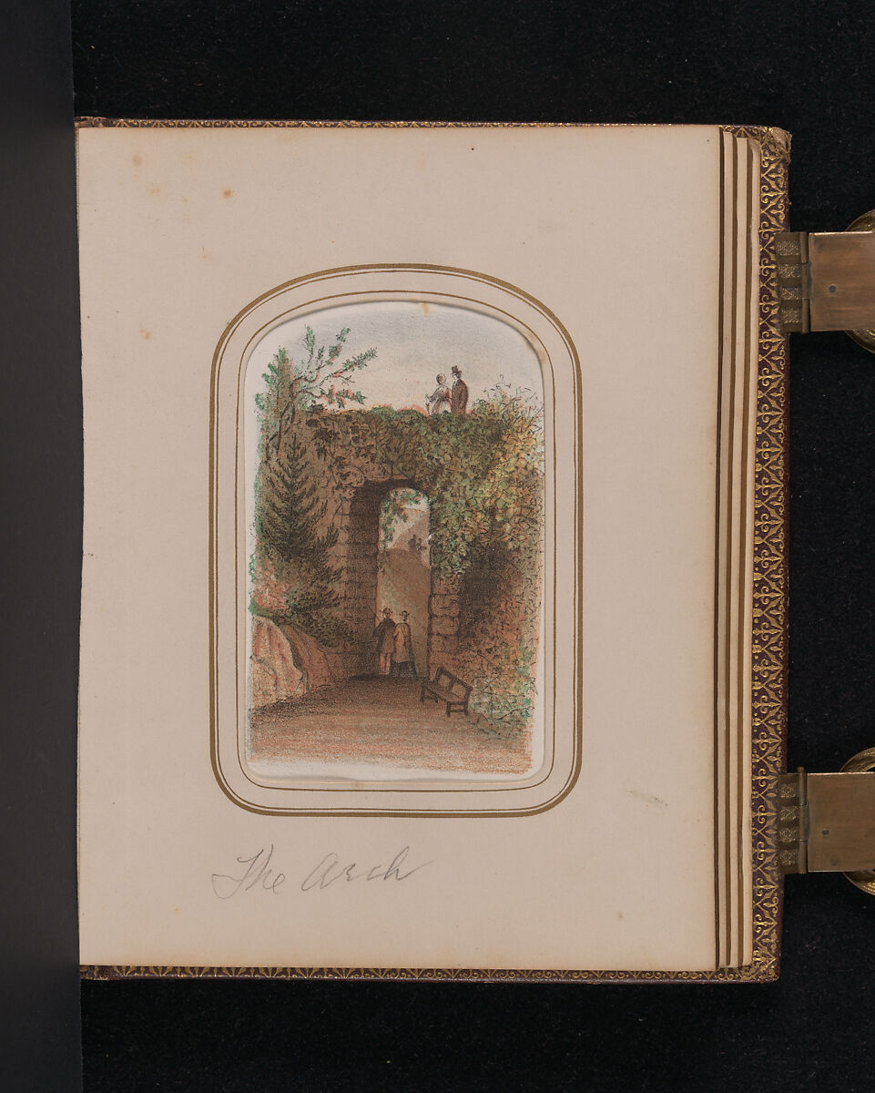 [Carte-de-visite Album of Central Park Views], Stacy's Photographic Carte de Visite (American, active 1860s), Albumen silver prints, gouache, varnish