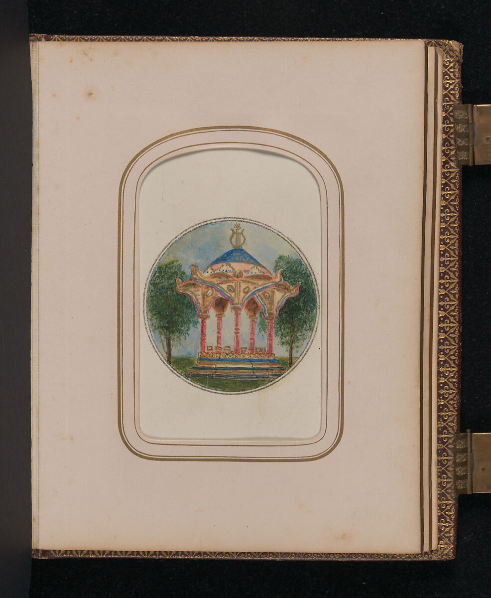 [Carte-de-visite Album of Central Park Views], Stacy's Photographic Carte de Visite (American, active 1860s), Albumen silver prints, gouache, varnish