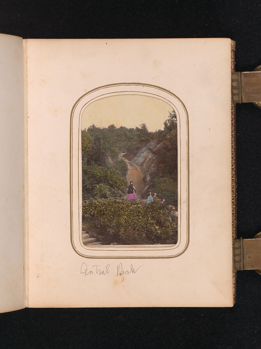 [Carte-de-visite Album of Central Park Views], Stacy's Photographic Carte de Visite (American, active 1860s), Albumen silver prints, gouache, varnish