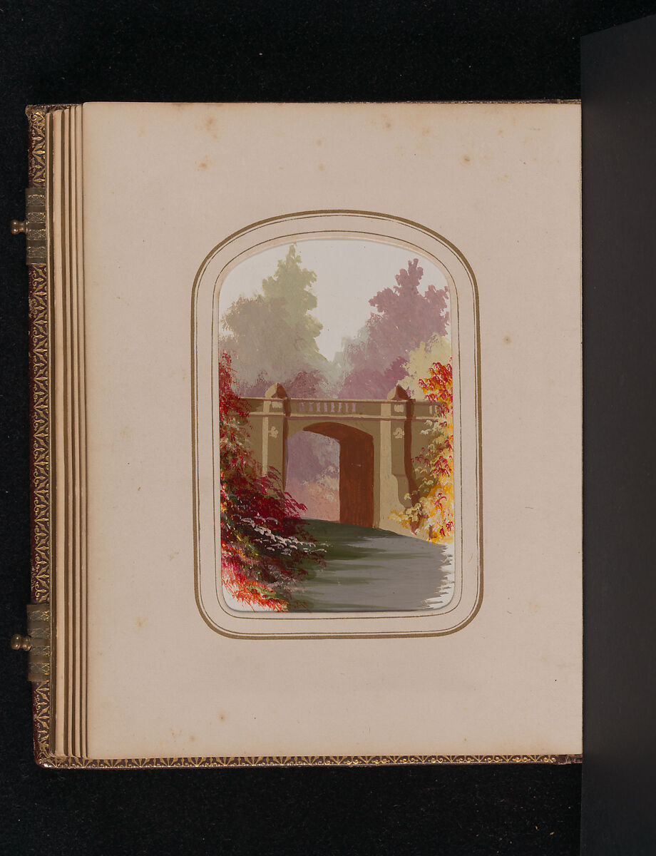[Carte-de-visite Album of Central Park Views], Stacy's Photographic Carte de Visite (American, active 1860s), Albumen silver prints, gouache, varnish