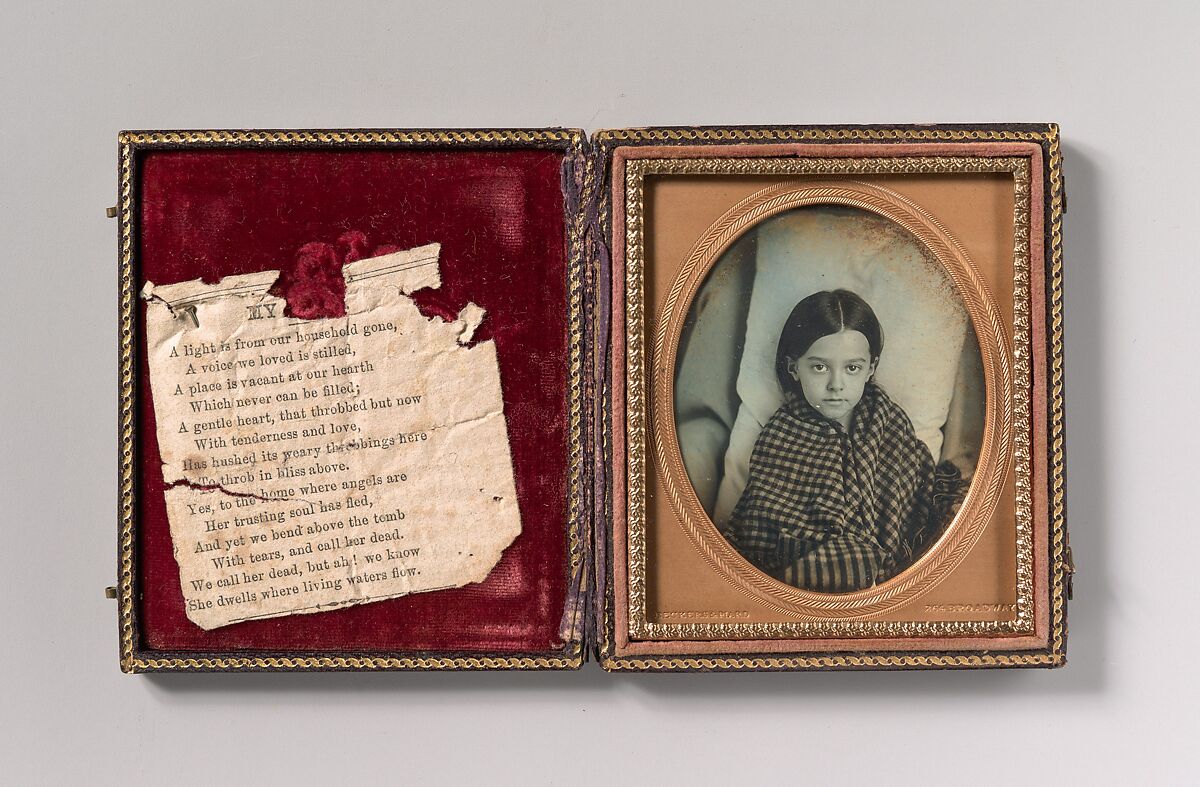 [Young Girl Wearing Gingham Shawl, Resting on Pillow], Beckers &amp; Piard, Daguerreotype 