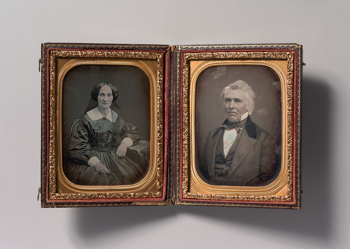 [Pair of Portraits of Man and Woman (Husband and Wife?)], Jeremiah Gurney (American, 1812–1895 Coxsackie, New York), Daguerreotype with applied color 