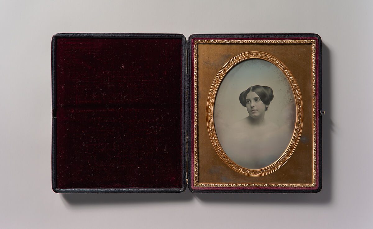 [Young Woman with Hair Styled in Two Buns], Southworth and Hawes (American, active 1843–1863), Daguerreotype with applied color 