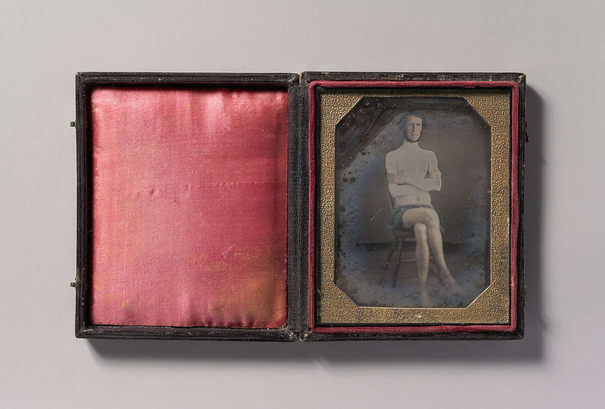 [Nude Man Seated with Cloth Draped over Waist], Unknown (American), Daguerreotype 