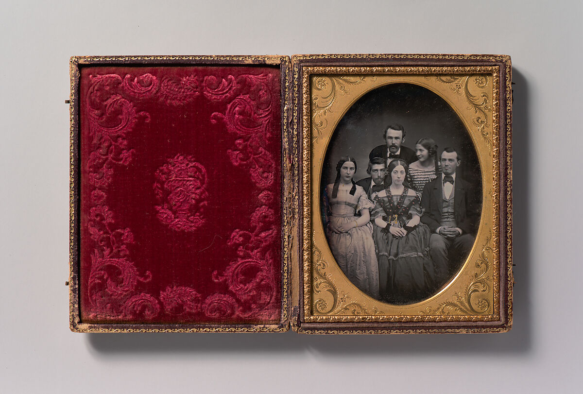 [Three Young Couples Dressed in Finery], Unknown (American), Daguerreotype with applied color 