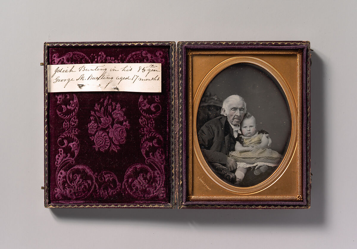 Josiah Bunting, 85, with George M. Bunting, 17 Months, Samuel Broadbent Jr. (American, 1810–1880), Daguerreotype with applied color 