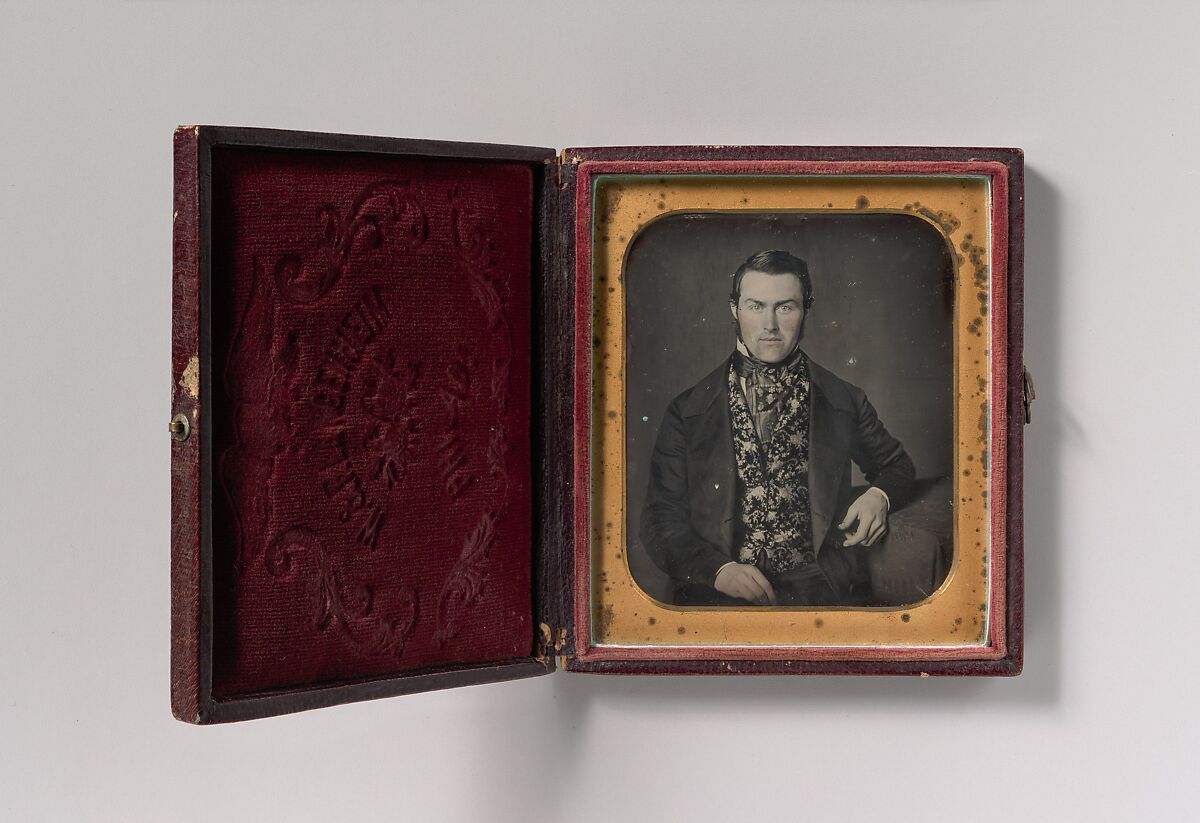 [Seated Man in Floral Vest], W. &amp; F. Langenheim (American, active 1843–1874), Daguerreotype with applied color 