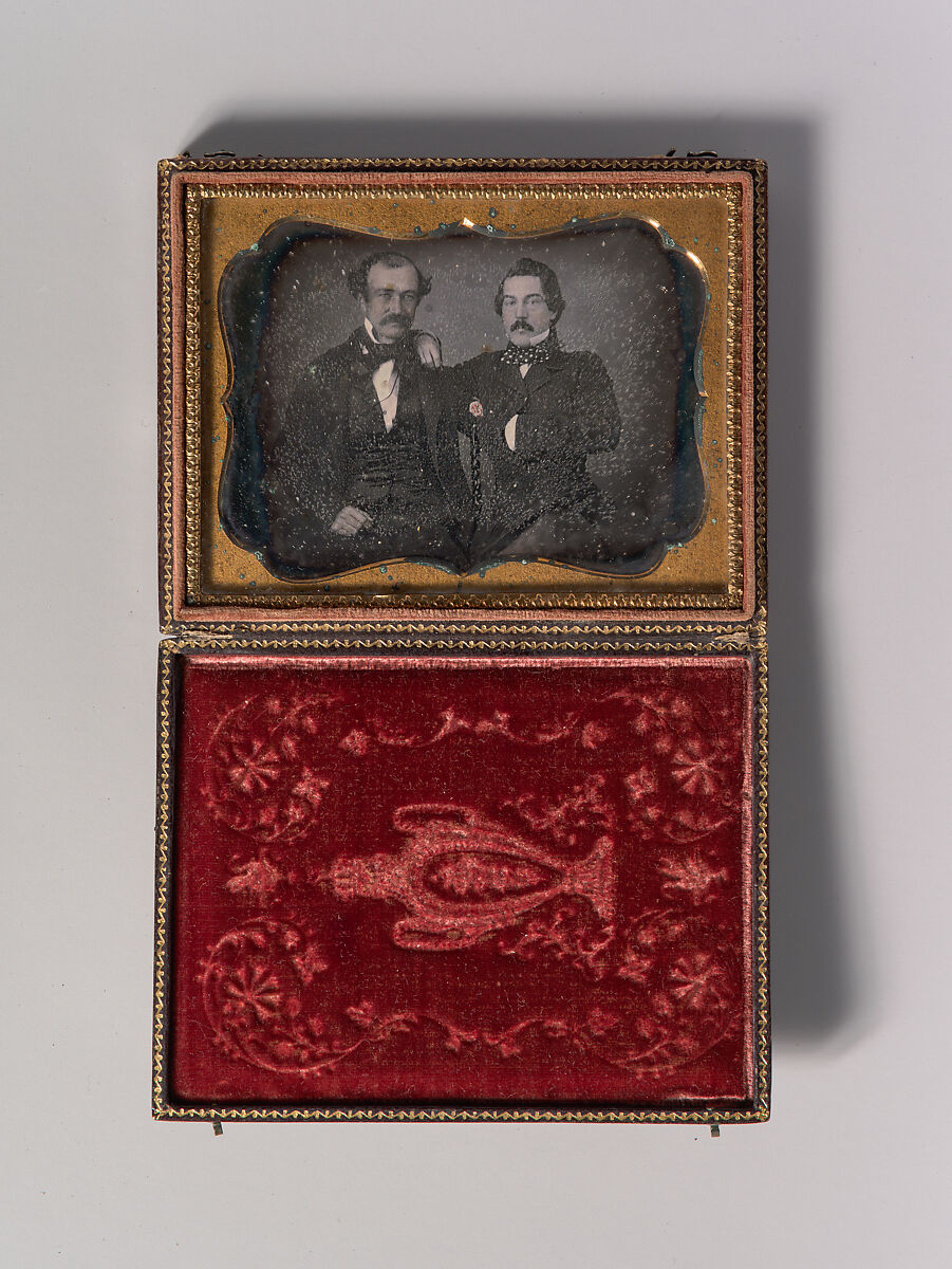 [Two Men with Mustaches, Arms Around Each Other], Unknown (American), Daguerreotype with applied color 