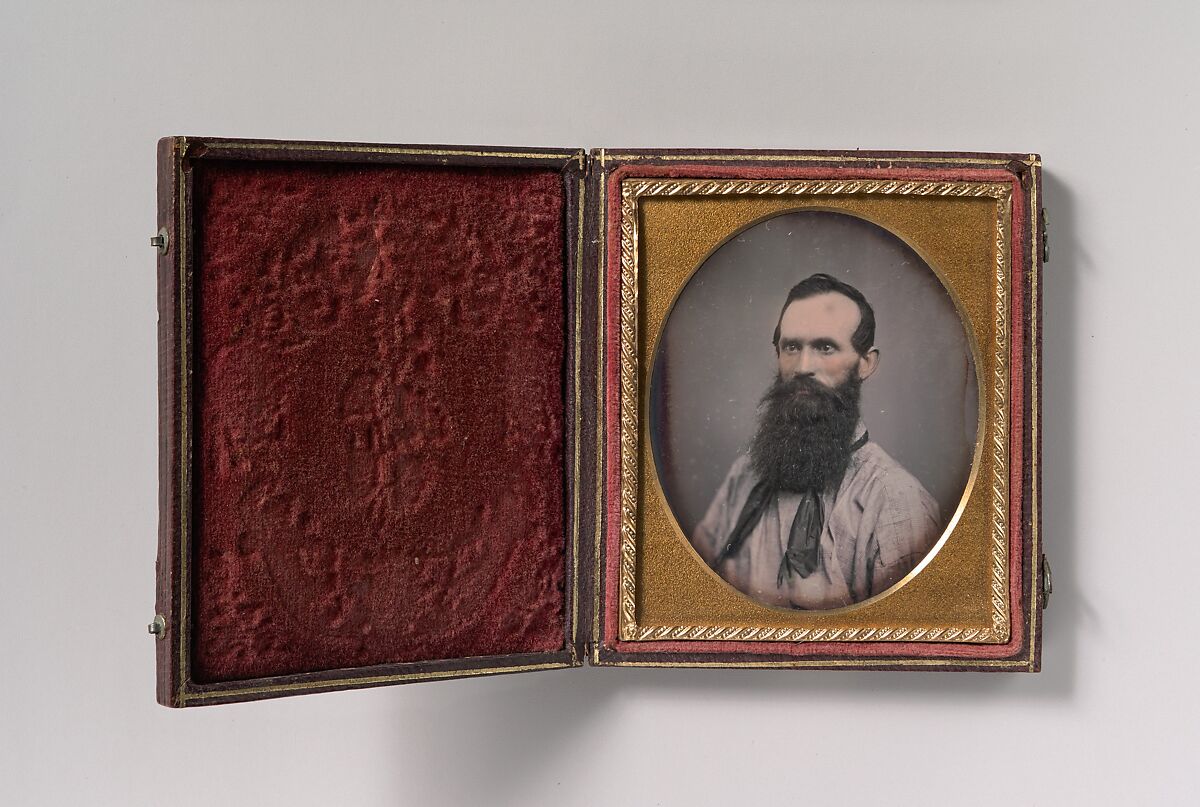 [Bearded Man in Shirtsleeves and String Tie], Unknown (American), Daguerreotype with applied color 
