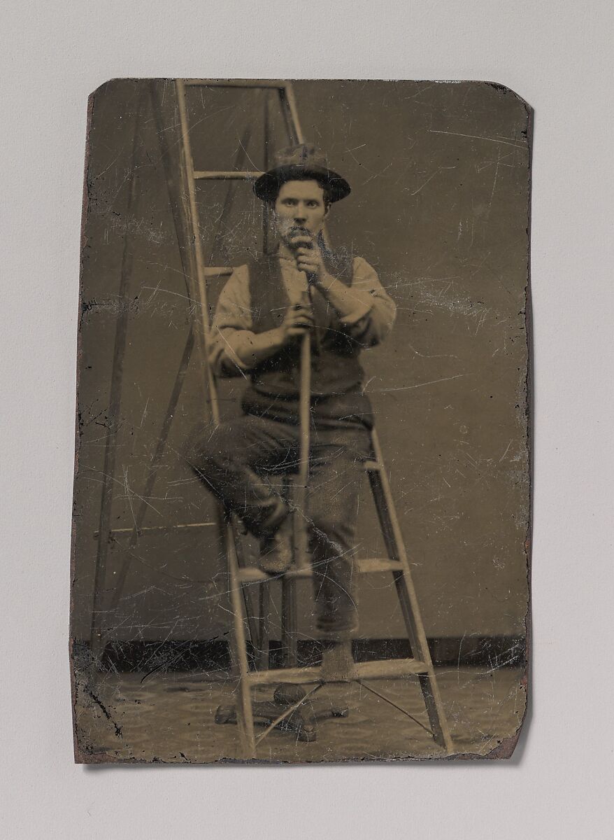 [Man on a Ladder], Unknown, Tintype 