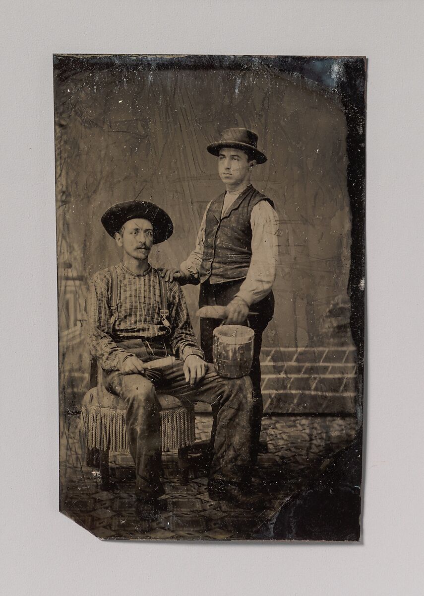 [Two Painters, One Seated and One Standing, with Brushes and a Bucket], Unknown (American), Tintype 