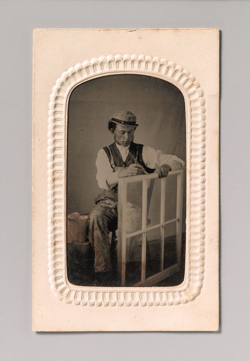 [Young Man Painting Window Frame], Unknown (American), Tintype with applied color 