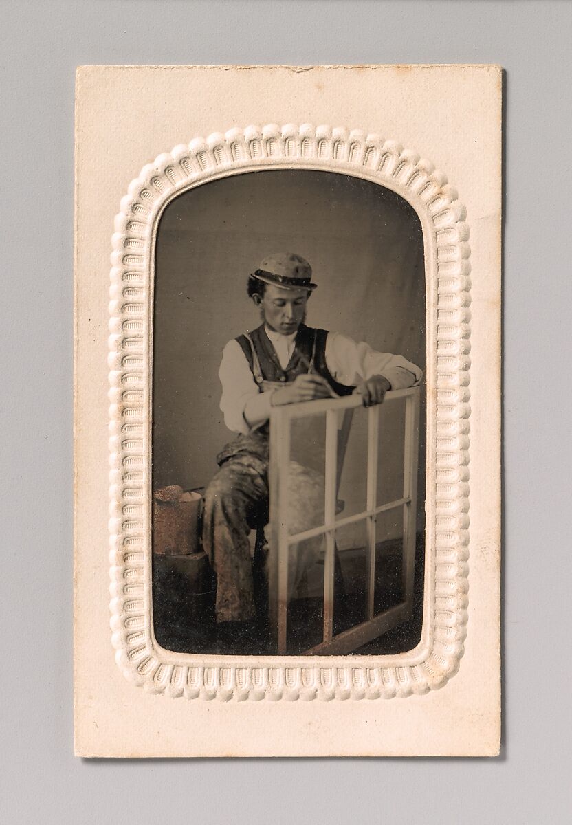 [Young Man Painting Window Sash], Unknown (American), Tintype with applied color 