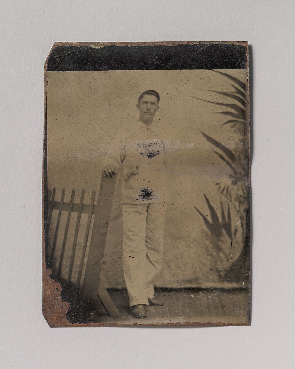 [Painter Resting His Hand on Picket Fence], Unknown (American), Tintype 