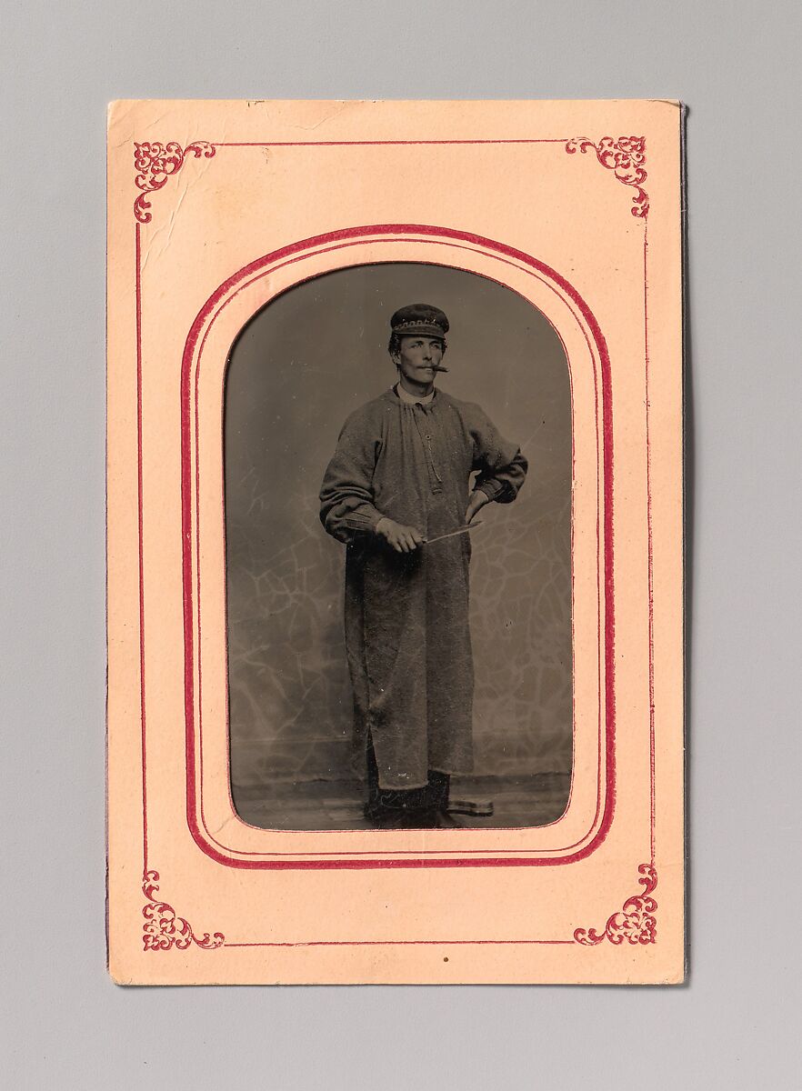 [Plasterer Smoking a Cigar, Trowel in Hand], Unknown (American), Tintype with applied color 