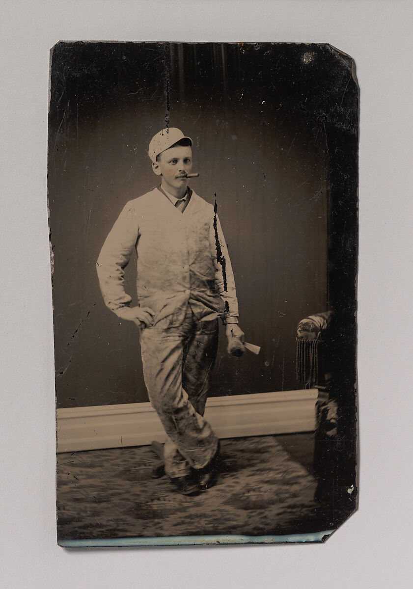 [Painter, Smoking a Cigar, Holding a Brush and Scraper], Unknown (American), Tintype with applied color 