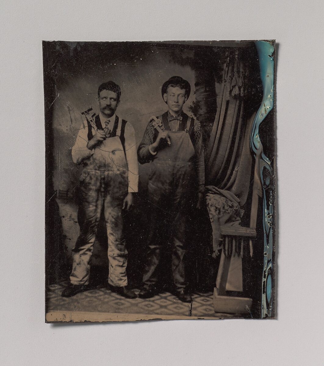 [Two Plumbers in Overalls], Unknown (American), Tintype 